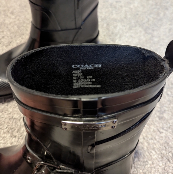 COACH Lester Shiny Rubber Rain Boots Size 9 - Picture 2 of 9